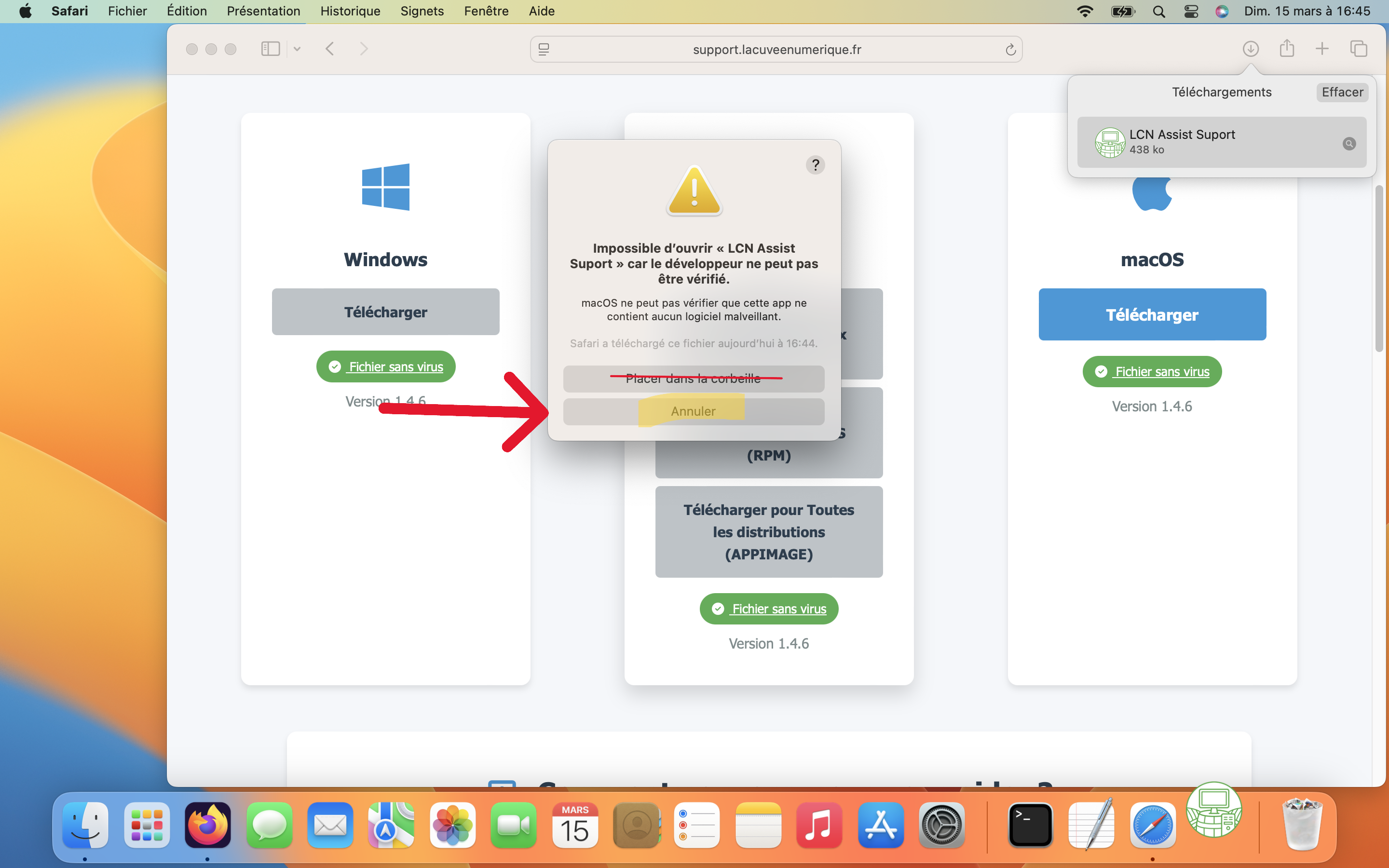 Étape 4 : Message de sécurité Safari